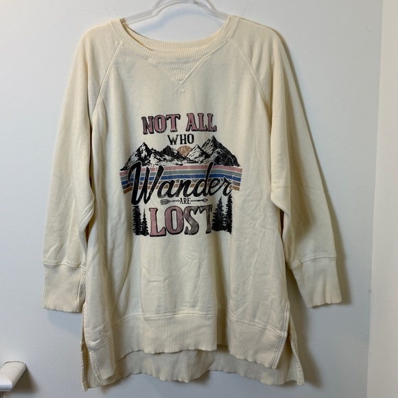 Maurices Graphic Sweatshirt Women’s 2X Beige “Not All Who Wander Are Lost” - Picture 1 of 3